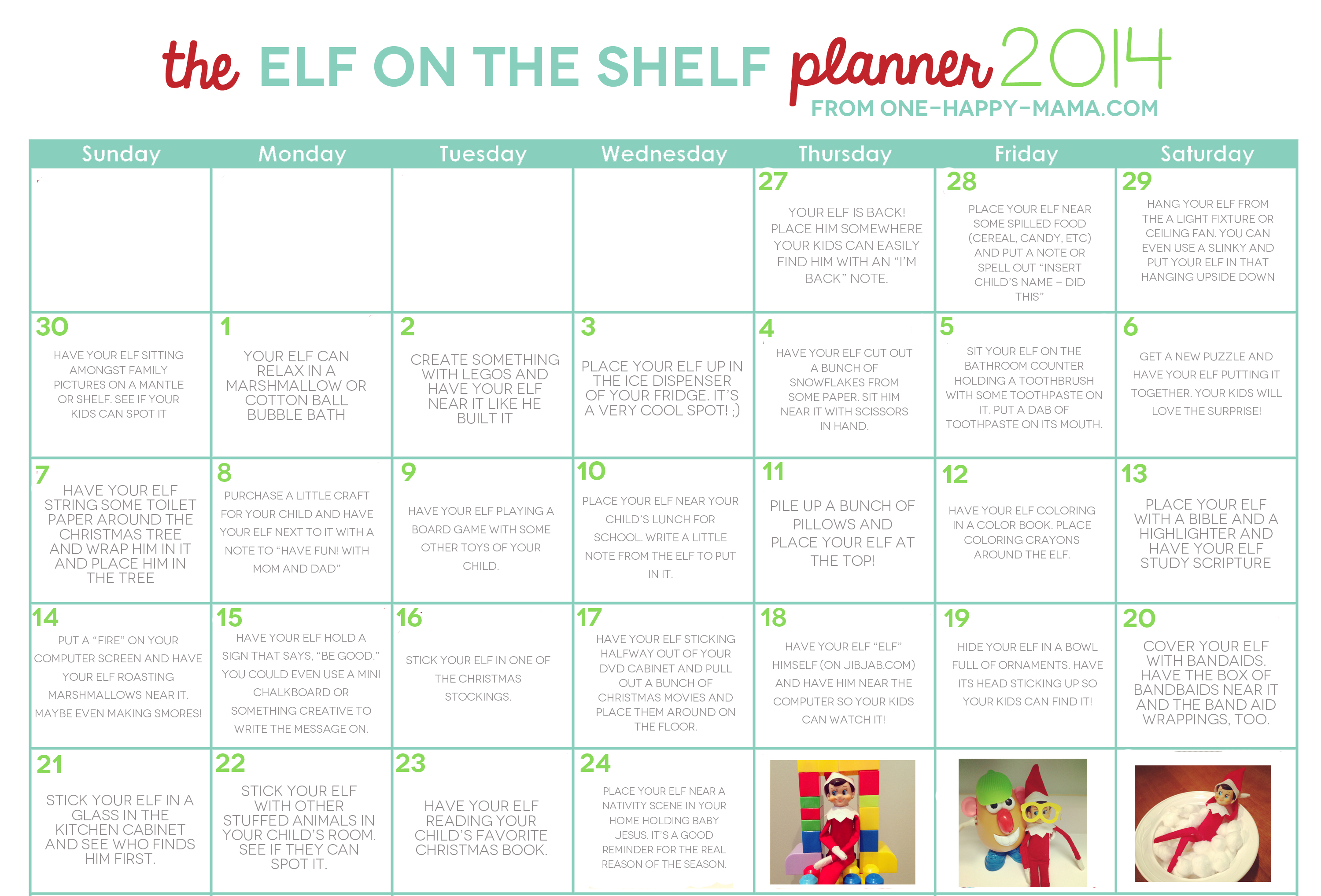 Elf-Shelf-Calendar-2014 - One Happy Mama